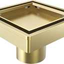 4 Inch Gold Shower Drain, Modern 2-in-1 Tiled Shower Drain - 304 Stainless Steel Square Shower Floor Drain for Bathroom, Brushed Gold Drain Shower with Tile Insert Grate Removable, Hair Strainer