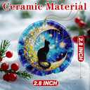 7 x Black Cat Ornament  Christmas Decoration & Christmas Ornament; Round Ceramic (Holiday Present, Bauble Present, Gift Idea, and Gift Exchange) | Heirloom Keepsake