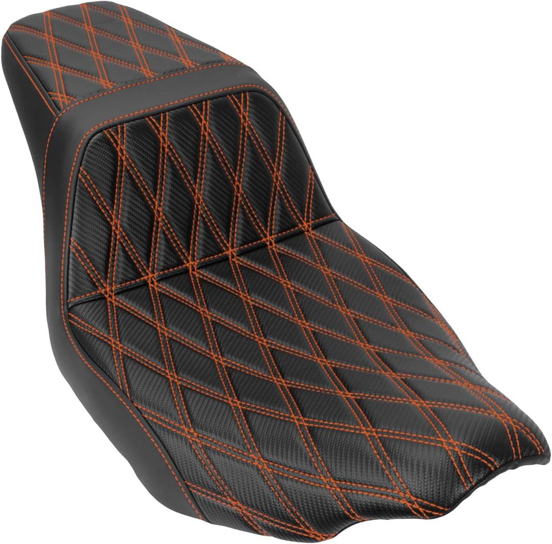 One-piece Two-Up Seat Driver Passenger Seat Fit for Harley Touring Street Glide FLHX Road Glide FLTRX Street Glide Ultra FLHXU CVO Road Glide ST FLTRXSTSE 2023 2024 2025 (Orange Stitching)