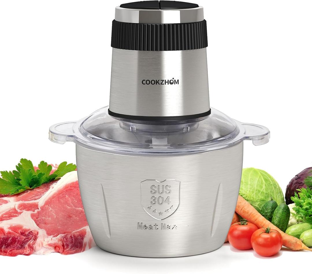 Food ProcessorElectric Food Chopper with 500W Stainless Steel Motor & 4 Sharp Blades 8-Cup Stainless Steel Bowl for Meat, Vegetables, Fruits and Nuts