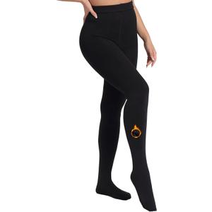 MERYLURE Fleece Lined Tights Women, Winter Warm Opaque Thermal Pantyhose, High Waisted Thick Control Top Leggings (Medium, Black)
