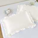 NSGZ Ruffled Satin Pillowcase Set of 2, Standard Size Silky Pillow Shams for Hair and Skin Care, Ivory White Satin Pillow Covers with Envelope Closure, Anti-Wrinkle Pillow Cases for Classic Room Decor