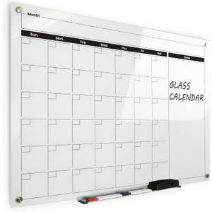 Real Glass Dry Erase Monthly Calendar, Giant Size 34" x 46", White Tempered Glass Surface, Frameless Wall Mount, with 4 Assorted Color Markers and Eraser, by Better Office Products (Bright White) Real Glass Dry Erase Monthly Calendar, Giant Size 34" x 46", White Tempered Glass Surface, Frameless Wall Mount, with 4 Assorted Color Markers and Eraser, by Better Office Products (Bright White)