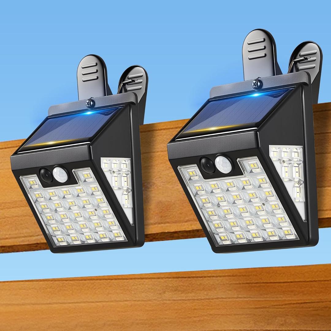 Clip On Solar Lights Outdoor,Motion Sensor Outdoor Lights, 72LEDs 600LM Clip on Solar Fence Lights Outdoor Waterproof LED,Solar Lights for Wall Fence,Deck, Gutter,Camping (2, Black)