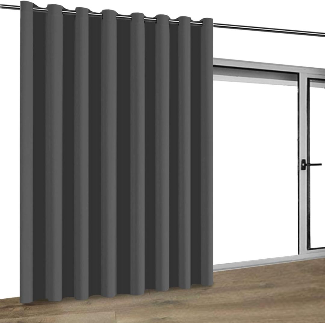 Turquoize Extra Wide Blackout Curtains Total Privacy Black Thermal Efficiency Patio Sliding Door Door Curtain for Living Room Grommet Room Divider Vertical Blind, 1 Panel(100Wx108L, Charcoal Gray)