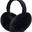 Women Winter Earmuffs Adjustable Faux Fleece Ear muffs Foldable Furry Cute Girl Ear Warmer for Cold Outdoor (Black)