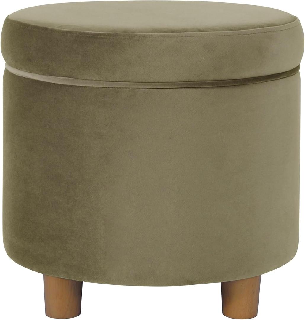 HomePop Home Decor | Upholstered Round Storage Ottoman | Ottoman with Storage for Living Room & Bedroom, Light Sage Green Velvet Large, 19"D x 19"W x 18"H