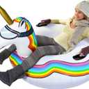 GoFloats Winter Snow Tubes - Choose from Unicorn, Disney's Frozen, Ice Dragon, Polar Bear, Penguin, Flamingo - Inflatable Sled for Kids and Adults (44 Inch)