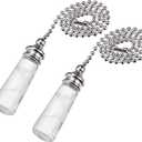 uxcell Clear Glass Pendant 12 Inch Brushed Nickel Beaded Pull Chain Extension Pulls Ornament for Lighting Fans, Pack of 2