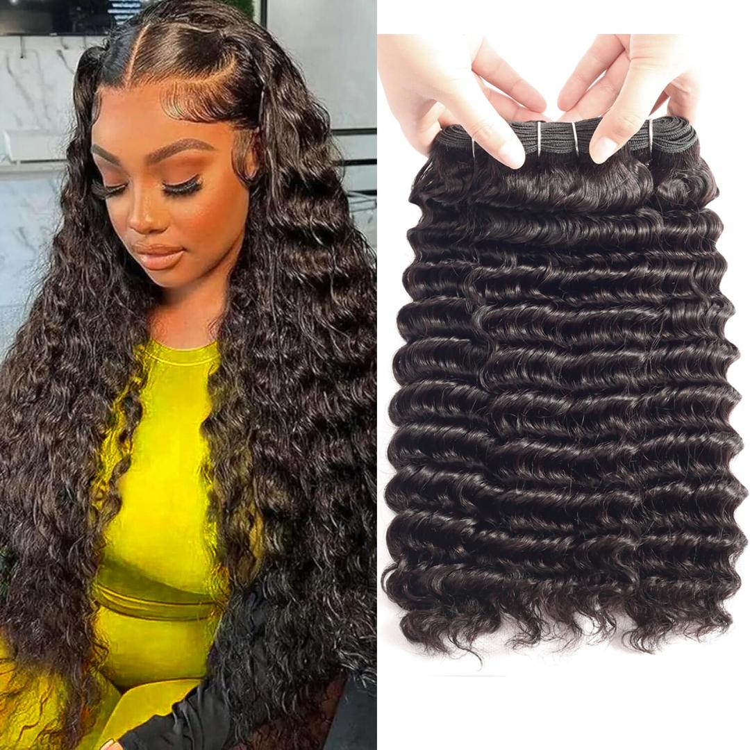 Deep Wave Bundles Human Hair 18 20 22 Inch Human Hair Bundles 12A 100% Unprocessed Brazilian Virgin Hair 3 Bundles Deal Curly Bundles Human Hair Deep Wave