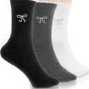3 Pairs Charm Bow Sock Cute Crew Socks, Casual Dress Ruffle Aesthetic Fashion Women Socks Breathable Kawaii Princess Cotton Bowknot Calf Novelty Socks