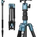 Fotopro 62" Carbon Fiber Travel Tripod, Compact Camera Tripod with Ball Head, Detachable Monopod with Arca-Swiss Quick Release Plate and Bag, Load up to 8KG/17.63lbs, Blue