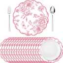 Supervitae 60 Pack Pink Floral Paper Place Mats Chinoiserie Scalloped Disposable Placemats 13.5 Inch Flower Decorative Table Mats for Dinner Table Setting Banquet Birthday Wedding Bride Party Supplies