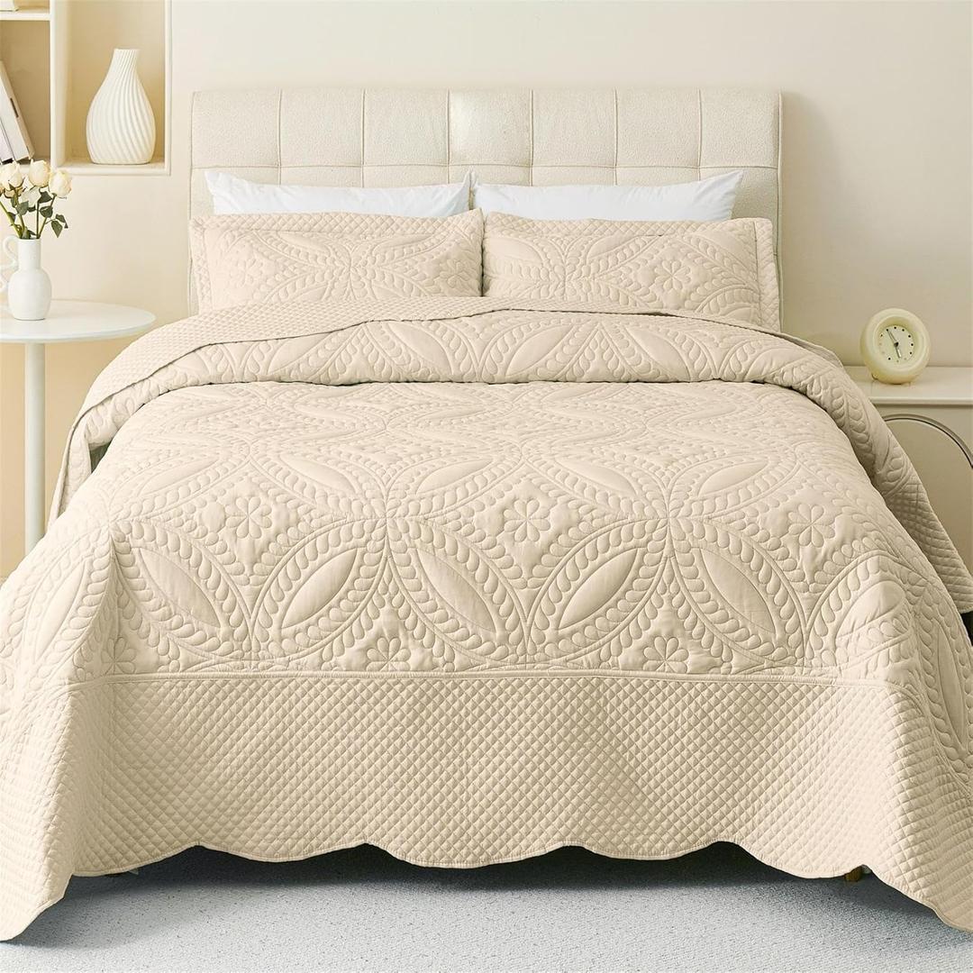 Cmfshape King Bedspread 106"x96",3 Piece King Quilt with 2 Shams,Lightweight Beige Quilt Set for All Season,Modern Coin Pattern Bedding Set(1 Quilt,2 Pillowshams) Cmfshape King Bedspread 106"x96",3 Piece King Quilt with 2 Shams,Lightweight Beige Quilt Set for All Season,Modern Coin Pattern Bedding Set(1 Quilt,2 Pillowshams)
