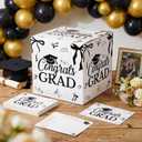 AmazingSpark Graduation Card Box Black Bow Congrats Grad Card Holder Boxes with 60PCS Advice Wishes Cards Grad Party Decorations Class of 2026 High School College Centerpiece Ceremony
