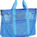 Mesh Beach Bag, Large Beach Tote with Zipper Pocket for Family Pool Bag for Toys & Vacation Essentials (Extra Large - Blue)