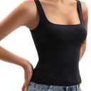 Womens Square Neck Tank Tops Double Lined Basic Tanks Sleeveless 2025 Summer Collection (Black, XL)