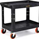 ELAFROS Extra Large Heavy Duty Utility Cart 39.9 x 24.6 Inch - Work Cart Big 2-Tier Plastic Rolling Service Cart with Deep Shelves, 6 Inch Casters, 550 lbs Capacity, Black