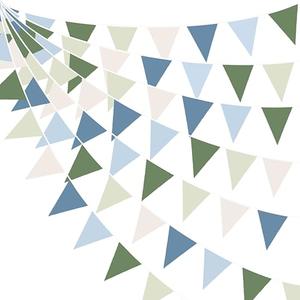 Blue Green Party Decorations Retro Blue Green Fabric Triangle Banner Flag Banner Pennant Garland Streamers for Graduation Hole in One Wedding Birthday Baby Shower Masters Golf Party Decoration