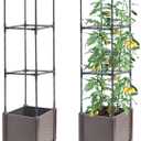 Quibbay Raised Garden Bed with Tomato Planter Cage,50.4" Self Watering Tomato Planter with Plastic Coating Steel Pipe for Climbing Vine Flowers Outdoor, Tomatoes Cage with Trellis Wheels, 1Pack