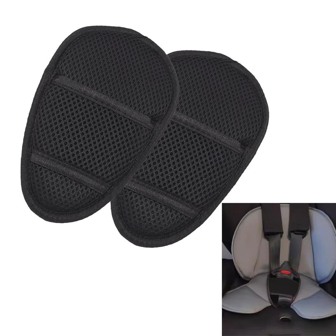 2 Pack Car Seat Seatbelt Crotch Cushion Universal Cushion Crotch Pads, Stroller Crotch Pads for Car Seat Pushchair for Infants Child Kids Comfort Cushion Car Seats Belt Strap Covers (Black)
