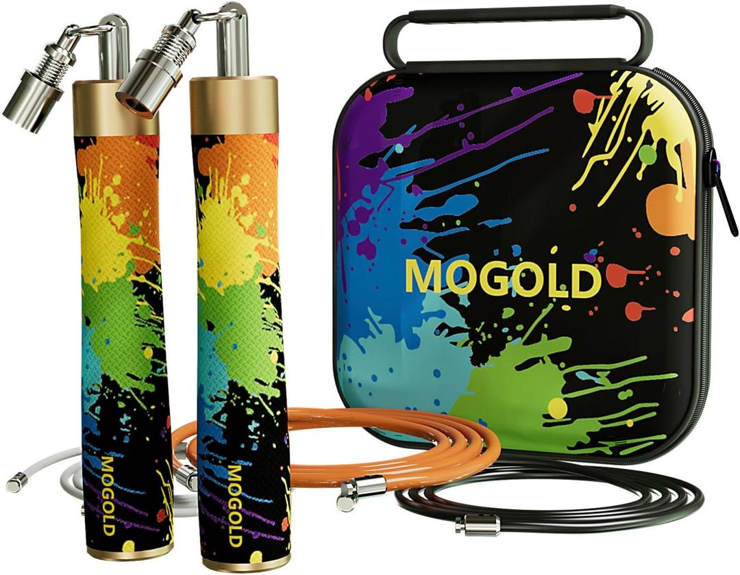 Weighted Jump Rope for Men Women -Interchangeable 1/5lb 1/4lb 1/2lb Heavy jump ropes - 360 Degree Spin - Length Adjustable,Ergonomics Leather Grip Skipping Rope for Fitness Weight Loss & More (T64 Graffiti)