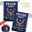 Proud Family Sailor Garden Flag - Set with Stand Armed Forces Navy USN Seabee United State American Military Veteran Retire Official - House Banner Small Yard Gift Double-Sided 13 X 18.5