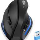 ECHTPower Ergonomic Wireless Mouse, Bluetooth Vertical Mouse with LED Light, Control Up to 3 Devices (BT5.0+BT5.0+2.4GHz), Adjustable DPI 2400/1600/1000, for PC, Laptop, Mac, Windows (Black)