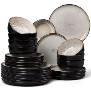 LIANYU Dinnerware Plates and Bowls for 8, 24 Piece Dishes Set, Tidal Khaki | Dishwasher and Microwave Safe, Stoneware Ceramic Dinning Ware Set, Include Dinner Salad Plates and Cereal Bowls