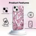 NITITOP Compatible for iPhone 14 Plus / 15 Plus Case Cute Flower Floral Leave for Women Girl Glitter Shiny Feather Yarn Style Aesthetic Shockproof Hard Protective Phone Cover - Pink