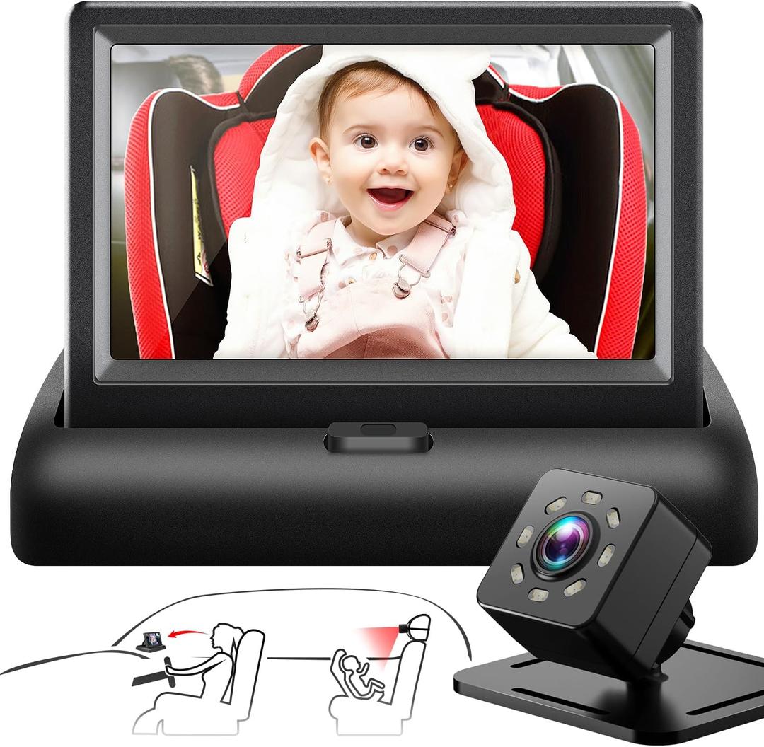 Baby Car Mirror with 4.3'' HD Night Vision Function Display, Safety Car Seat Camera with Wide Crystal Clear View, Easily Observe The Babys Move(Not USB) (Black)