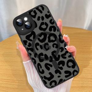 ZIYE Made for iPhone 14 Case with Magnetic [Compatible with MagSafe] Leopard Print Pattern Matte Design Lens Cover & Shockproof Protection Men and Women Case for iPhone 14 (Black)