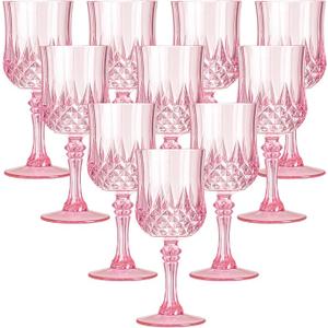 Plastic Wine Glasses, Plastic Goblets Vintage Style Cordial Unbreakable Drinking Glasses, Reusable Drinkware for Wedding Reception, Grand Event Party Supplies, Easter (10, Pink)
