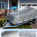 OCEANBROAD 1200D Pontoon Boat Cover Heavy-Duty Waterproof Anti-UV Windproof Marine Grade Oxford with Storage Bag, 19-21ft, Beam Width Up to 8ft, Gray