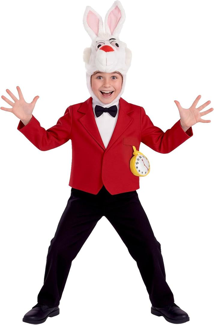 fun shack White Rabbit Costume for Kids, Boys and Girls Rabbit Outfit, Cute Kids Bunny Costume for Dress Up (X-Large, Red)