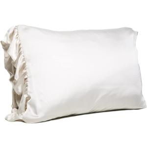 Satin Pillowcase for Hair and Skin with Zipper Closure and Ruffle Trim Goodnight Gorgeous Collection, Standard Size, Cream