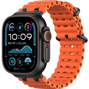 Upgraded Ocean Band Compatible with Apple Watch Ultra 2/Ultra 49mm,S10 46mm,9/8/7 45mm,SE2/SE/6/5/4 44mm,3/2/1 42mm, Metal Connector Breathable Sport Watch Strap for Men Women (Black/Orange)