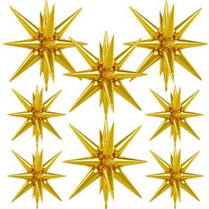8Pcs Gold Star Balloons,Explosion Star Foil Balloons Huge Starburst Balloon Magic One-Piece 14-Pointed Mylar Spike Balloon for Graduation Birthday Wedding Party Decorations