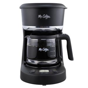 Mr. Coffee Programmable Coffee Maker 5 Cups with Auto Pause Glass Carafe Compact Design Black
