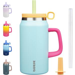BJPKPK 50oz Insulated Tumbler with Handle Stainless Steel Travel Coffee Mug with Lid Reusable Large Water Bottle with Straw,Sky Blue