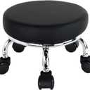 Modern Roller Seat PU Leather Low Round Rolling Stool 360 Swivel Small Stool with Universal Caster Wheels for Home Office, Garage, Shop, Fitness, Sport (H: 8.6", Black)