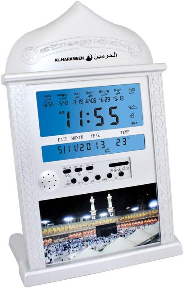 Azan Calendar Muslim Prayer Wall Clock Alarm with LCD Display Home Decor(No Battery) Silver