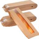 100 Pack Baguette Bread Bags with Clear Window, Long French Bread Bag, Kraft Paper Bakery Storage Bags for Homemade Bread, Pastries, and Snack, 23.22 x 4.33 x 1.57 Inch