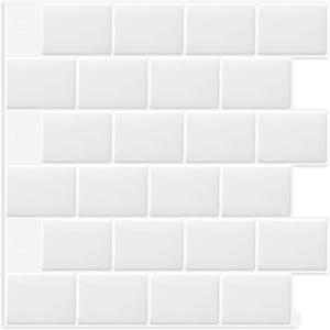 DEWOO Peel and Stick Subway Tile Backsplash Self Adhesive Brick Sticky Stickers for Kitchen Bathroom Wall,White (10-Sheet,12"12")