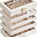 SONGMICS Stackable Jewelry Trays, 5-Tier Jewelry Box, Drawer Jewelry Organizer, with Glass Lid, Removable Dividers, for Vanity Table, 6.7 x 11 x 8.6 Inches, Gift Idea, Cloud White UJBC194W01