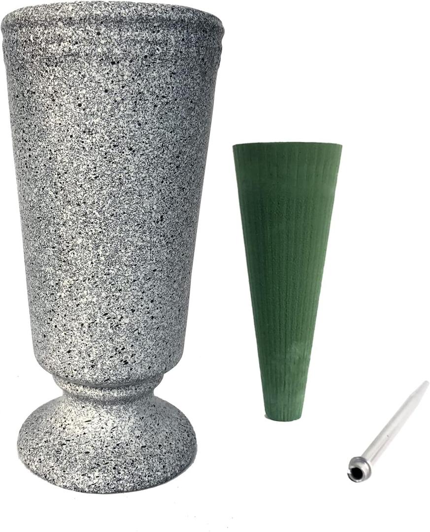 Grave Vase Cemetery Grave Decoration for Cemetery Grave Headstone Flower Vases with Spikes and Floral Foam