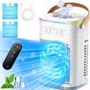 3-IN-1 Personal Air Conditioner w/Remote, 7H Timer, 7-Color Lights, 2-Level Humidify, USB Powered Evaporative Air Cooler, 3 Speeds Small Portable Air Conditioner for Room Car Bedroom Office