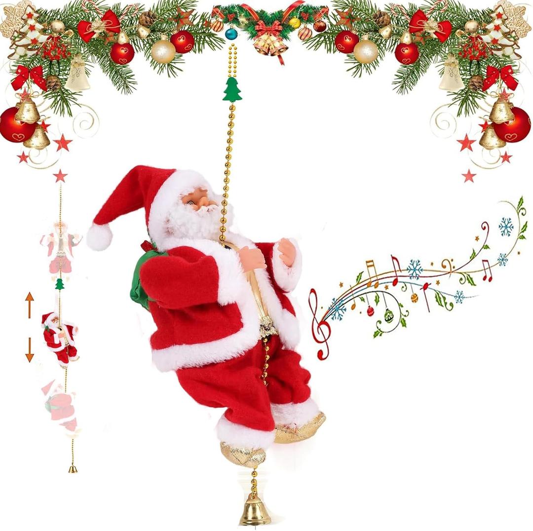 Santa Claus Musical Climbing Rope, Electric Christmas Climbing Santa Rope Decoration Climbing Santa Claus Doll Toy with Christmas Music, Climbing Santa Rope for Home Party Wall Tree Holiday Decoration