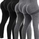 NORMOV 4 Piece Butt Lifting Workout Leggings for Women, Seamless Gym Scrunch Booty Lifting Sets (Large, 4packs (2black+2dark Grey)