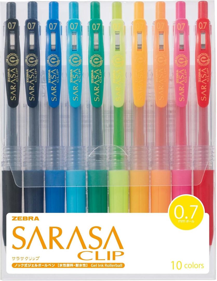 Zebra Sarasa Clip Gel Ink Ballpoint Pen, 0.7mm, 10 Color Set (JJB15-10CA)
